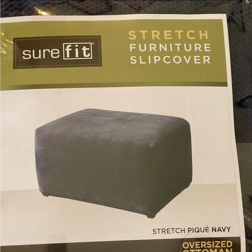 Sure Fit Stretch Box Cushion Ottoman One Piece Slipcover, Navy nwt